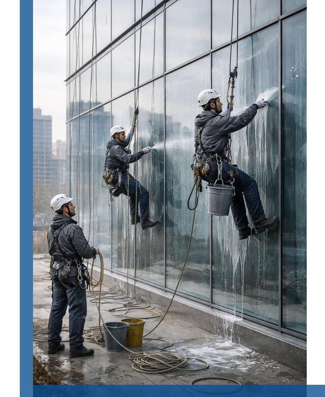 Промышленная мойка панорамных окон на высоте в Приморско-Ахтарске