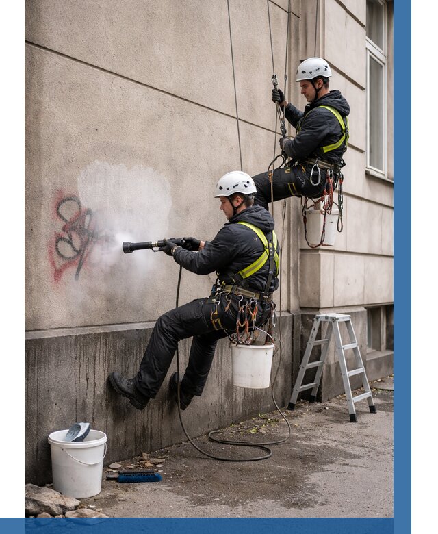 Удаление граффити с фасада в Приморско-Ахтарске от 4562 р. | ВЫСОТНИК-Прр