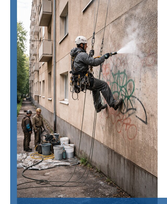 Удаление граффити с фасада в Приморско-Ахтарске без следов и повреждений