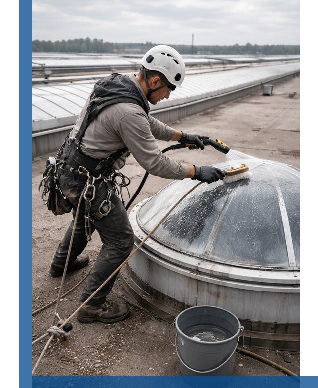 Мойка зенитных фонарей на кровле для промышленных объектов в Приморско-Ахтарске