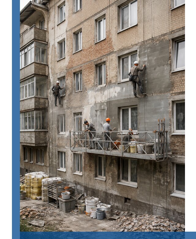 Капитальный ремонт фасада в Приморско-Ахтарске с восстановлением и гидроизоляцией