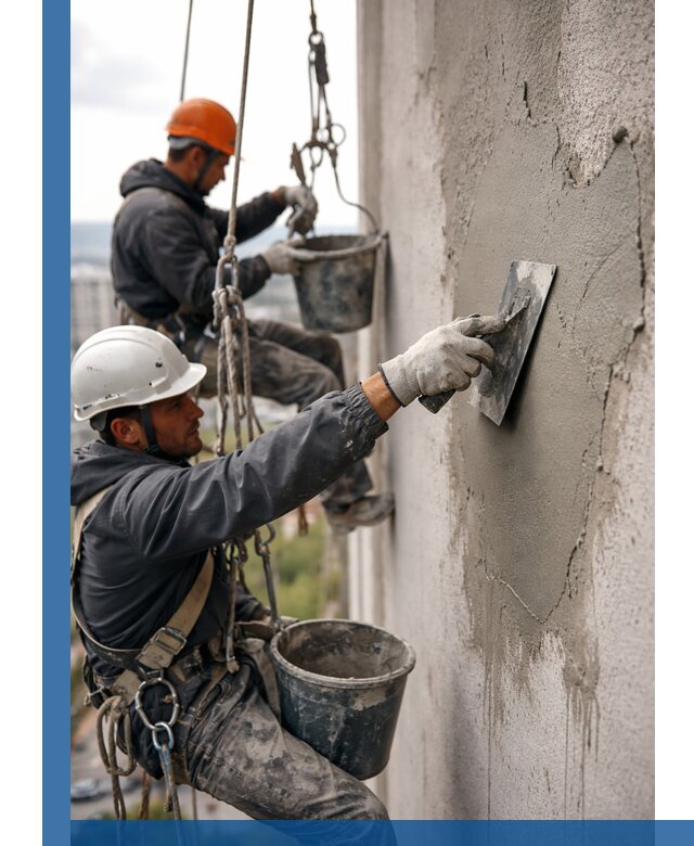 Штукатурка фасада на высоте в Приморско-Ахтарске профессиональные работы