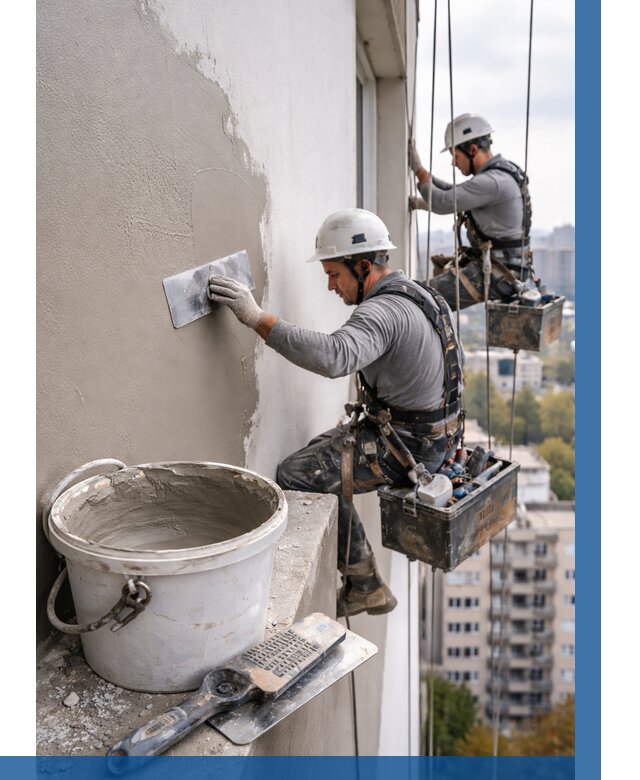 Шпаклевка фасада на высоте в Приморско-Ахтарске от 710 р. | ВЫСОТНИК-Прр