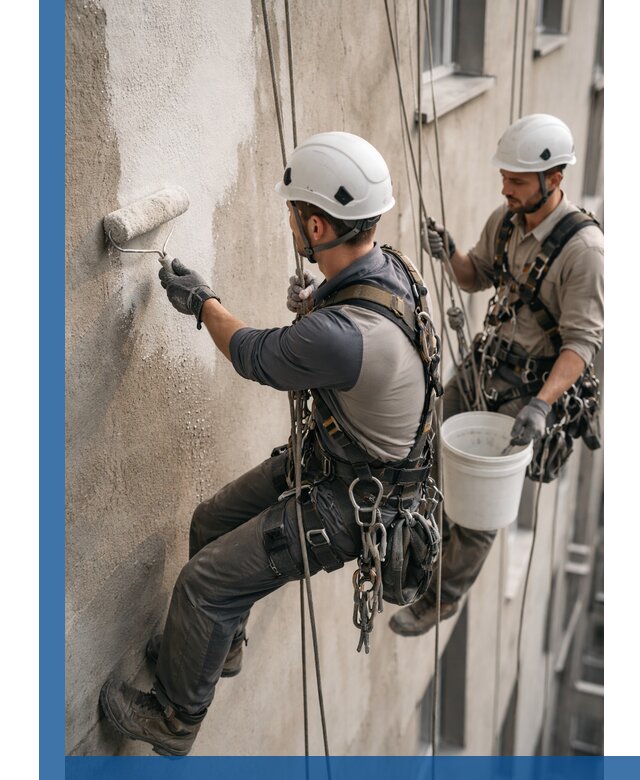 Грунтовка фасада на высоте в Приморско-Ахтарске промышленными альпинистами