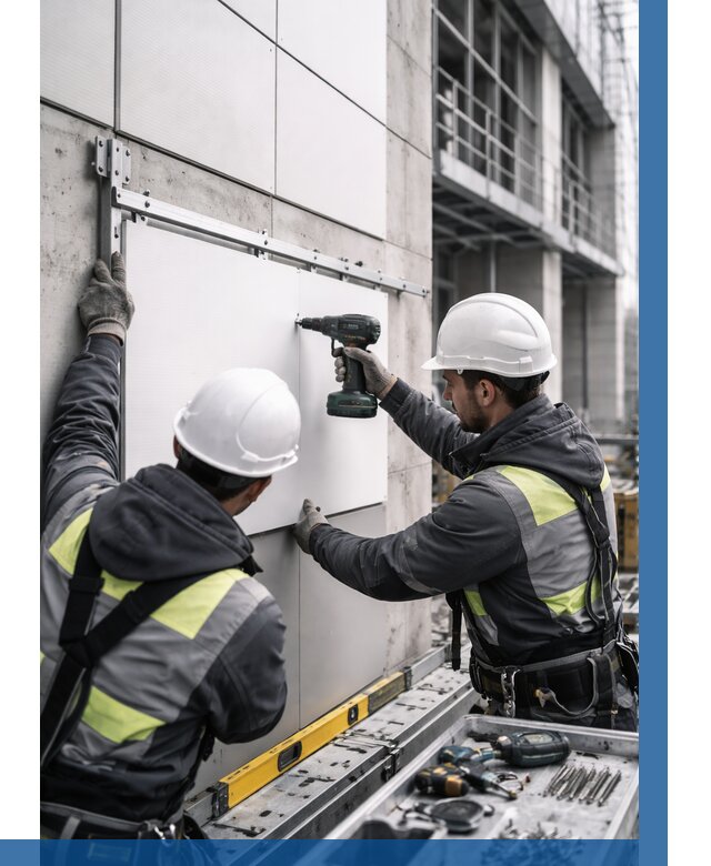 Монтаж композитных панелей фасада в Приморско-Ахтарске от 2535 р. | ВЫСОТНИК-Прр