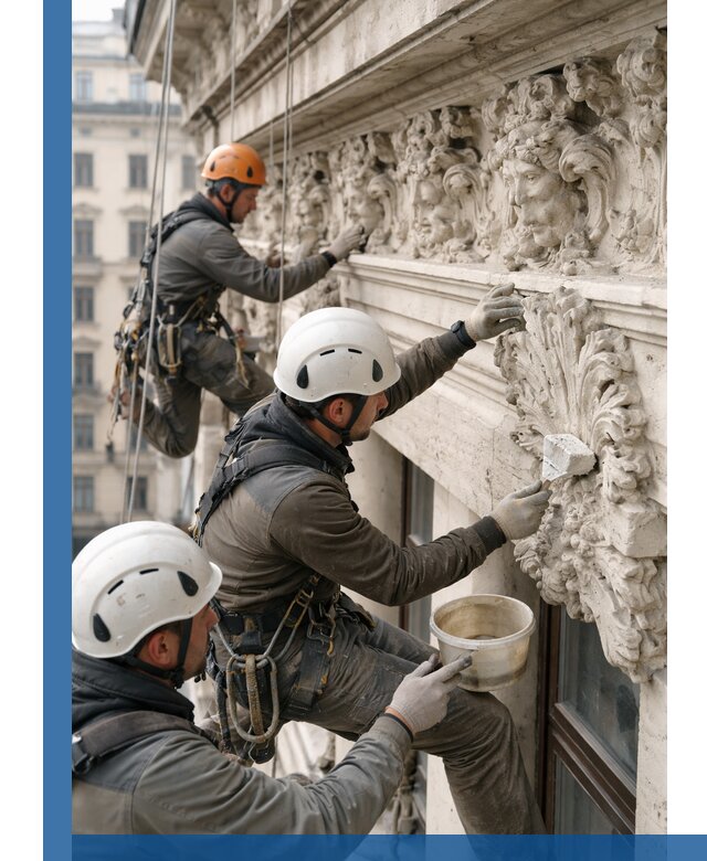 Реставрация фасадной лепнины с высотными работами в Приморско-Ахтарске