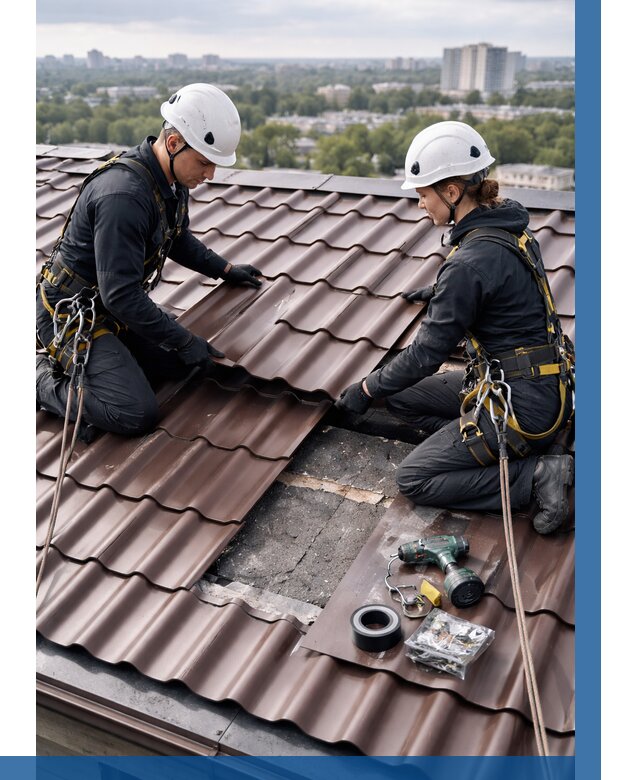 Ремонт металлочерепицы на крыше в Приморско-Ахтарске от 912 р. | ВЫСОТНИК-Прр