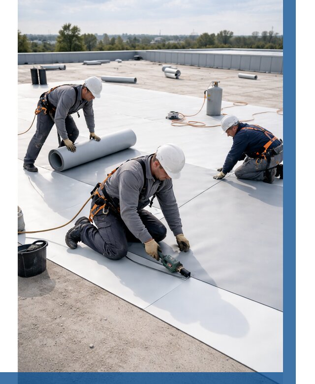 Монтаж мембранной кровли под ключ в Приморско-Ахтарске от 1217 р. | ВЫСОТНИК-Прр