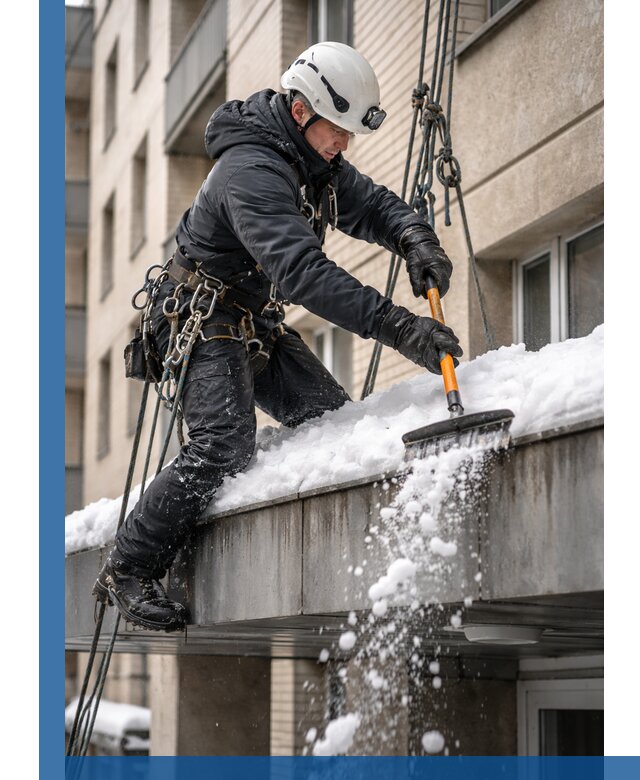 Очистка козырьков от снега в Приморско-Ахтарске круглогодично безопасно