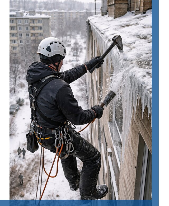 Сбивание сосулек с крыши в Приморско-Ахтарске по цене от 4562 р. | ВЫСОТНИК-Прр