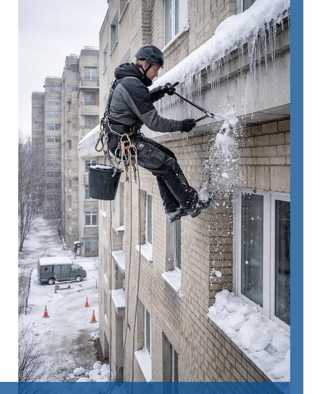 Удаление наледи с карнизов в Приморско-Ахтарске от 355 р. | ВЫСОТНИК-Прр