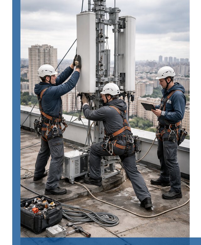 Монтаж антенн связи на крыше в Приморско-Ахтарске с вводом в эксплуатацию