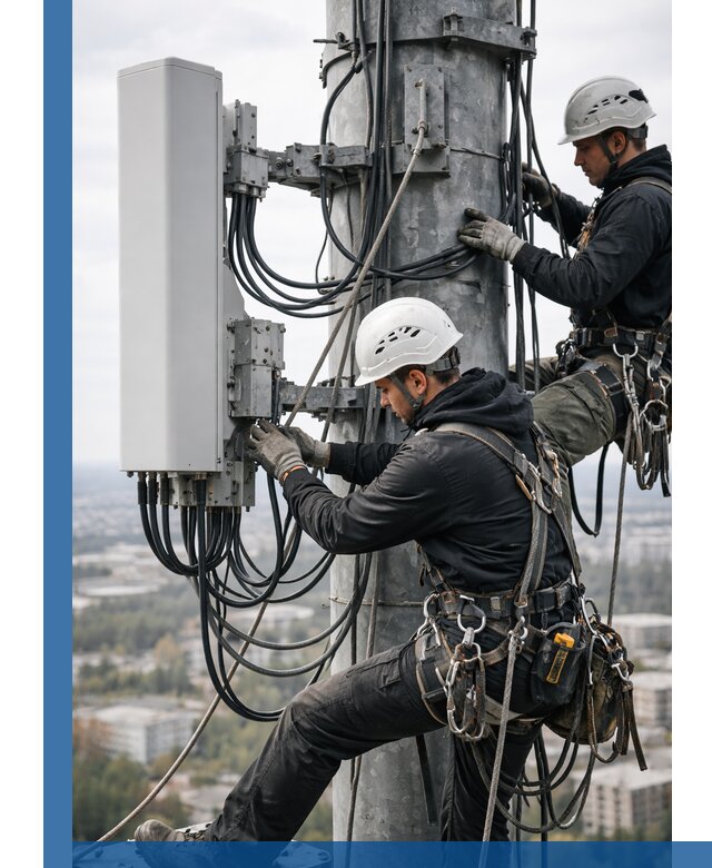 Монтаж оборудования связи на мачте в Приморско-Ахтарске с пусконаладкой