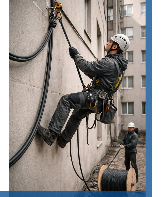 Протяжка кабеля питания на высоте в Приморско-Ахтарске от 456 р. | ВЫСОТНИК-Прр