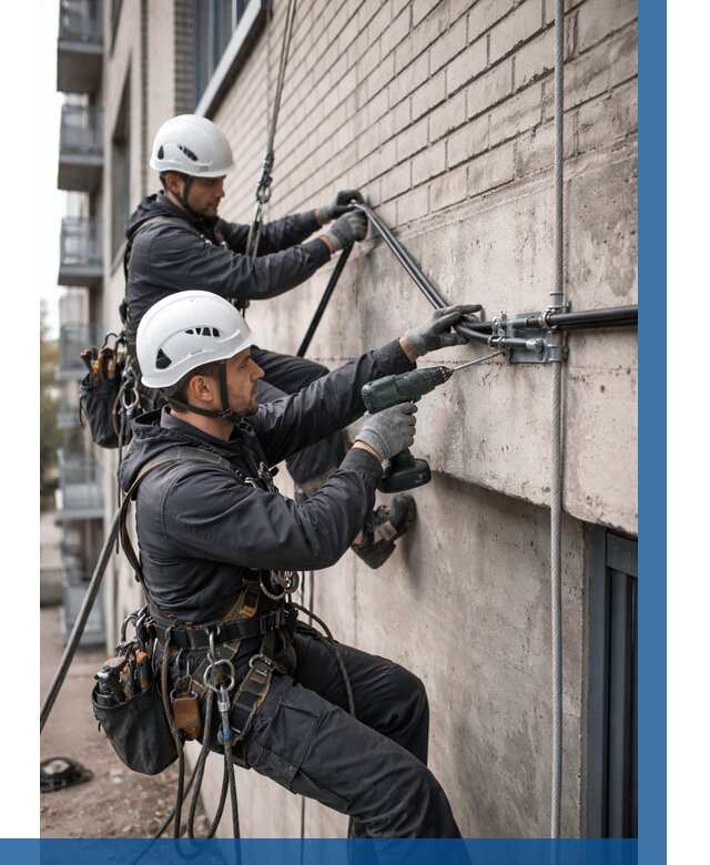 Крепление кабеля на фасаде в Приморско-Ахтарске от 355 р. | ВЫСОТНИК-Прр