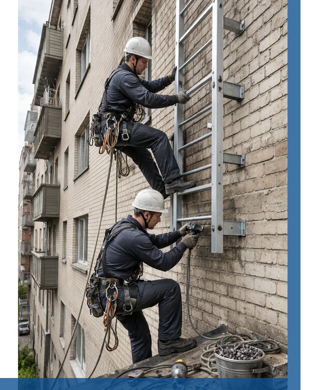 Монтаж пожарной лестницы в Приморско-Ахтарске от 25345 р заказать у ВЫСОТНИК-Прр