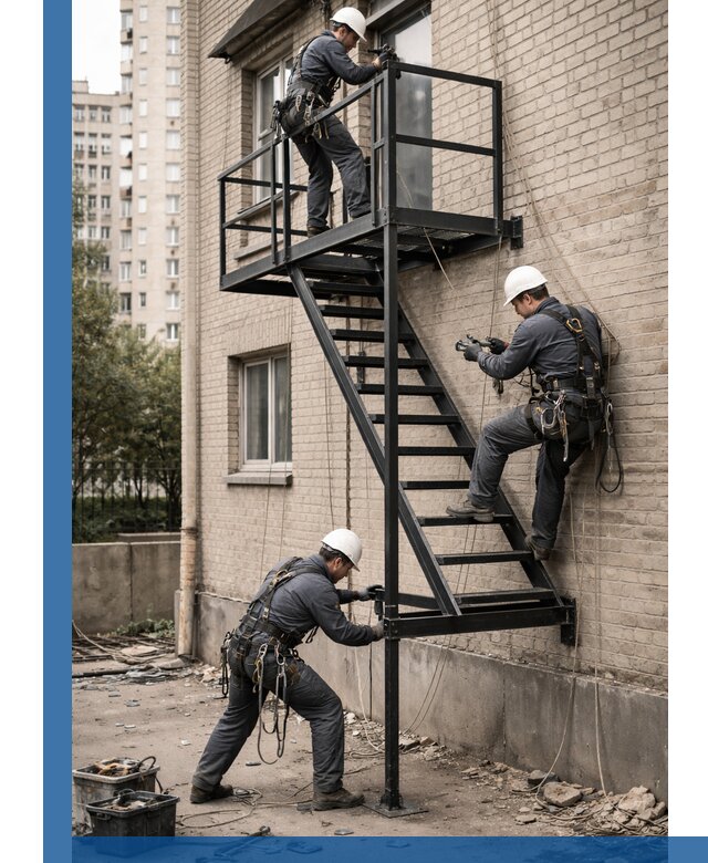 Монтаж пожарной лестницы в Приморско-Ахтарске, установка и крепление