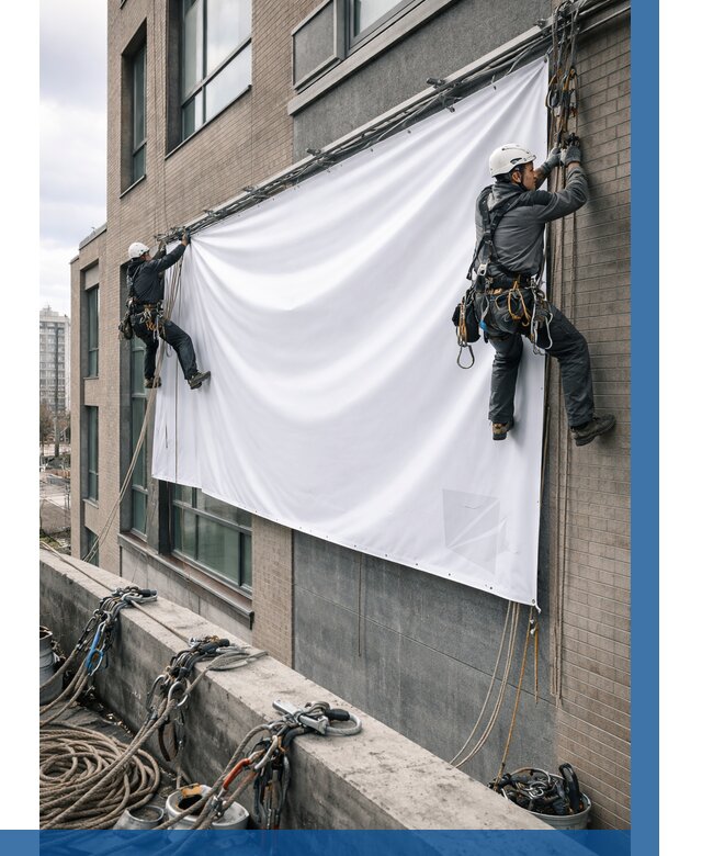 Монтаж баннеров на фасаде в Приморско-Ахтарске от 659 р. заказать ВЫСОТНИК-Прр