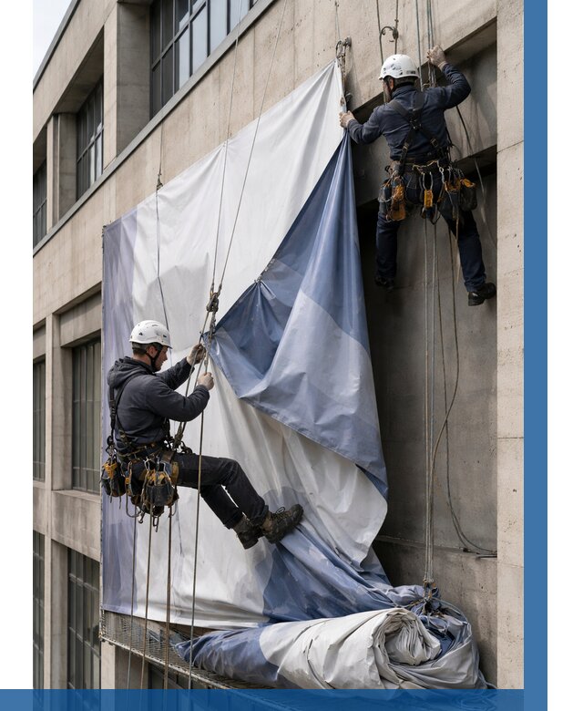 Демонтаж баннеров с фасада в Приморско-Ахтарске от 4562 р. | ВЫСОТНИК-Прр