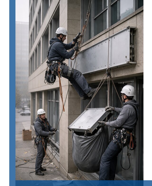 Демонтаж рекламной вывески с высотными работами в Приморско-Ахтарске