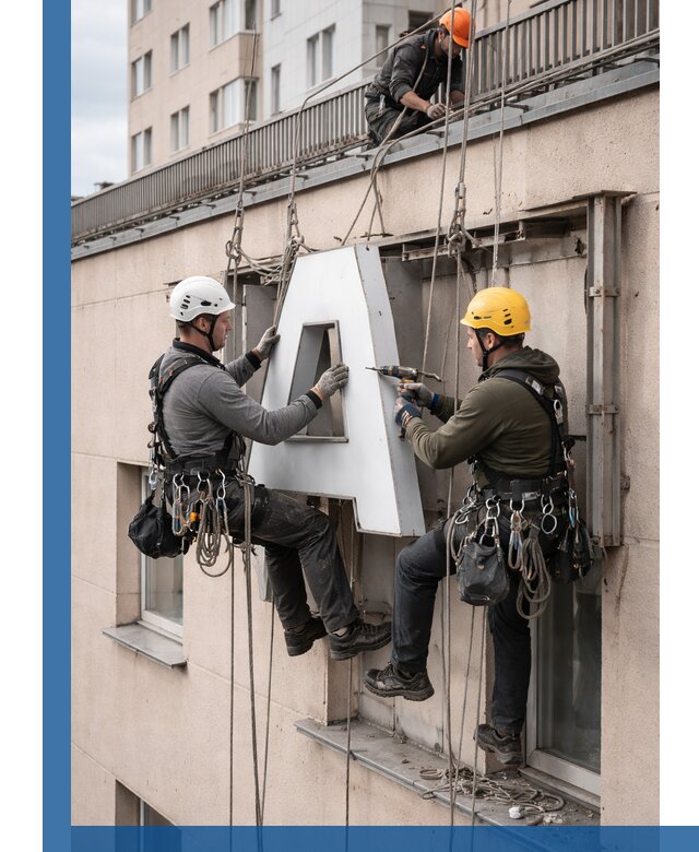 Ремонт и восстановление наружных вывесок на высоте в Приморско-Ахтарске