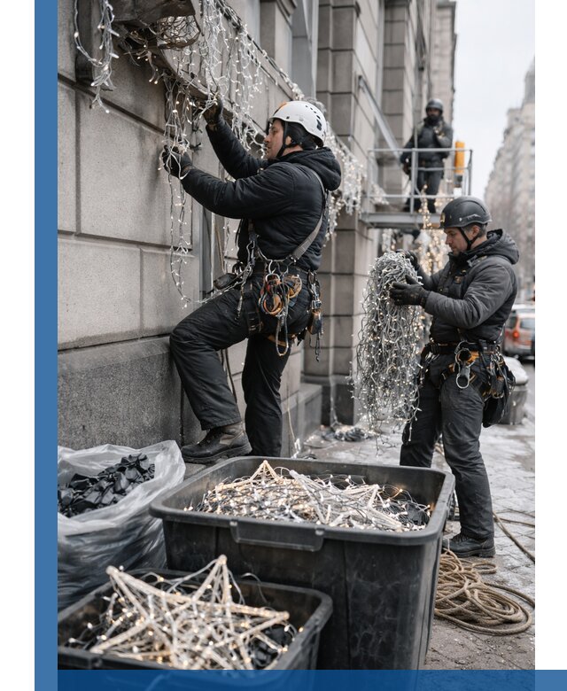 Демонтаж новогоднего оформления и гирлянд в Приморско-Ахтарске