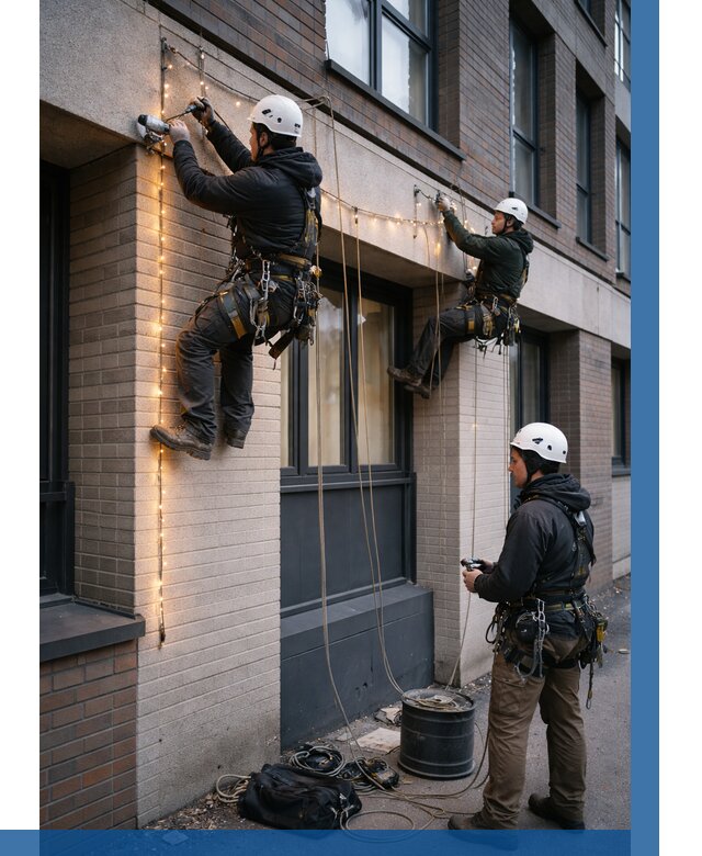 Монтаж гирлянд на фасаде в Приморско-Ахтарске от 3548 р. | ВЫСОТНИК-Прр