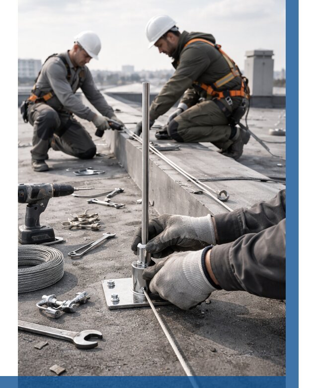 Монтаж молниезащиты на кровле в Приморско-Ахтарске цена от 25345 р. | ВЫСОТНИК-Прр