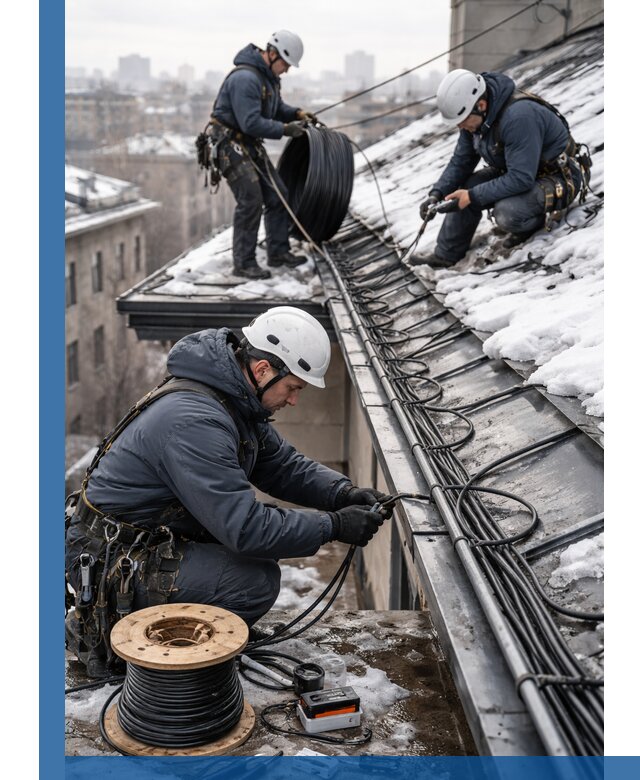 Монтаж греющего кабеля на кровле в Приморско-Ахтарске под ключ