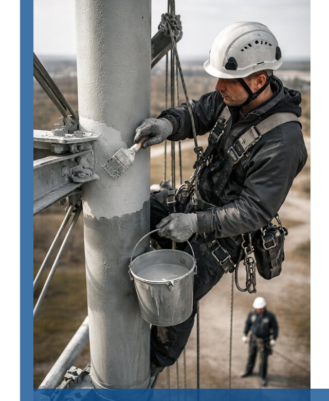 Покраска мачт связи в Приморско-Ахтарске промышленными альпинистами