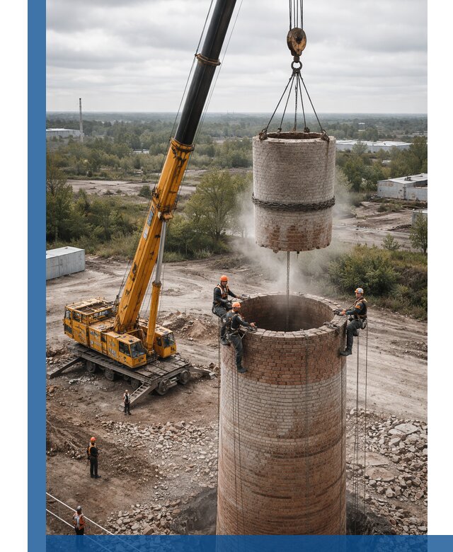 Демонтаж дымовой трубы в Приморско-Ахтарске с гарантиями безопасности